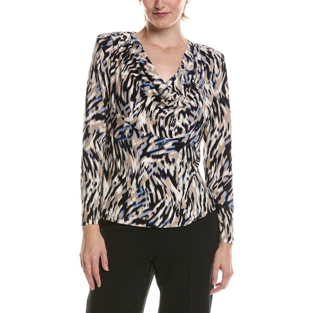 Anne Klein Womens 3Q Printed Top, Tan